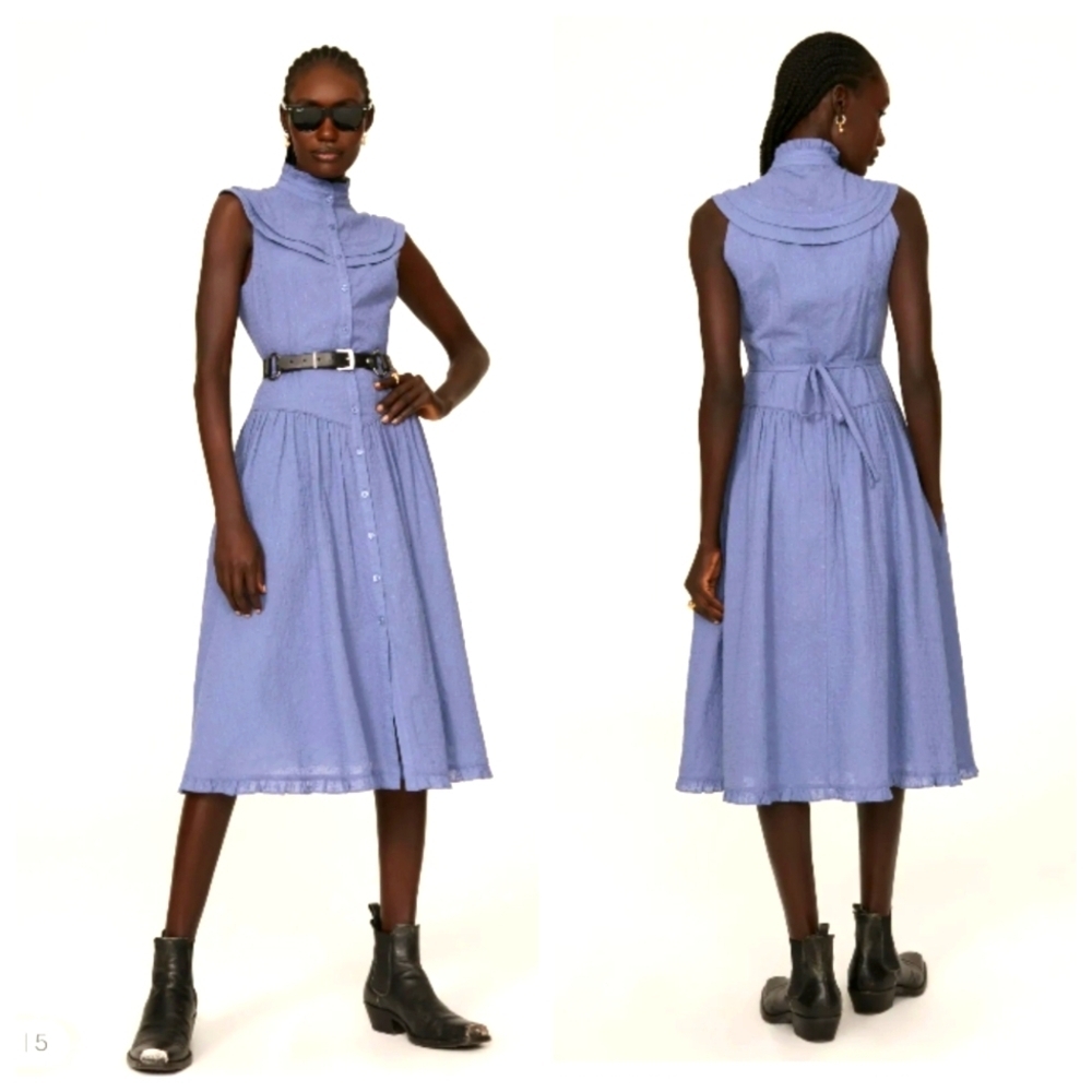 Pamela Love Eyelet Sleeveless Dress Women's Large Blue Midi Dress Dazzle 4